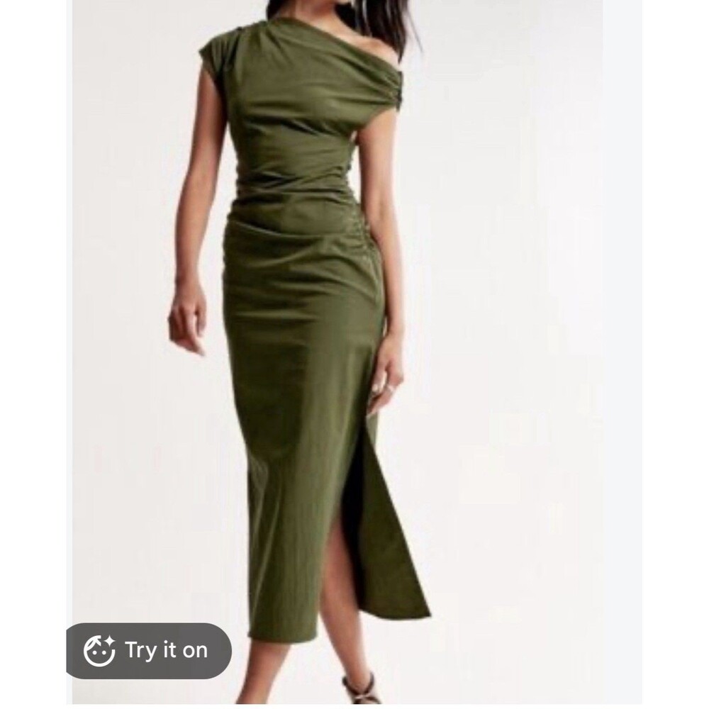 Abercrombie & Fitch Womens Green Off Shoulder Ruched Bodycon Dress Size LP